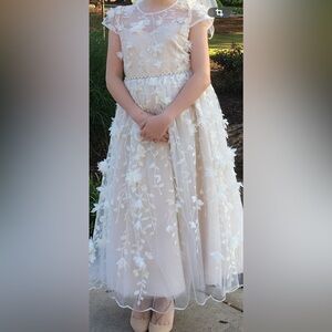 Girl Dress in Cream  First Communion Flower Girl 
Veil and extra beads included